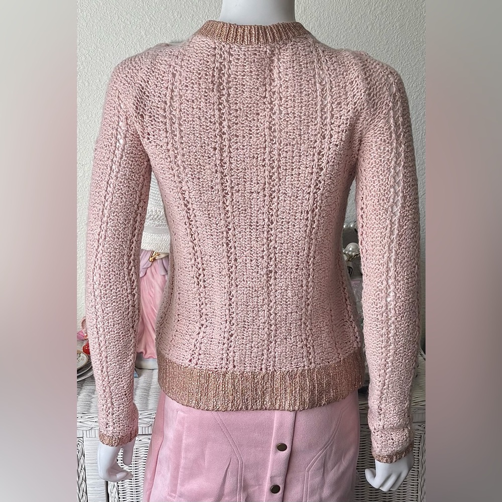 Anthropologie Moth Pullover Sweater Cotton/Wool Eyelet in Blush Pink Size XS